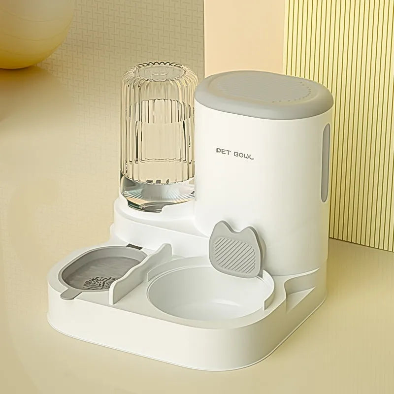 Cat automatic feeding water fountain with integrated double bowl design in 27x27x24cm size