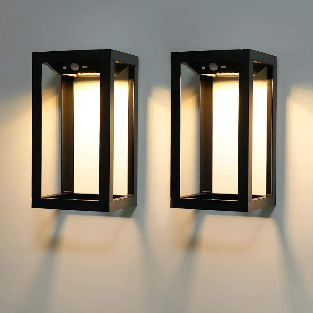 Modern plastic solar-powered outdoor wall lamp with IP65 waterproof rating for garden and villa use.