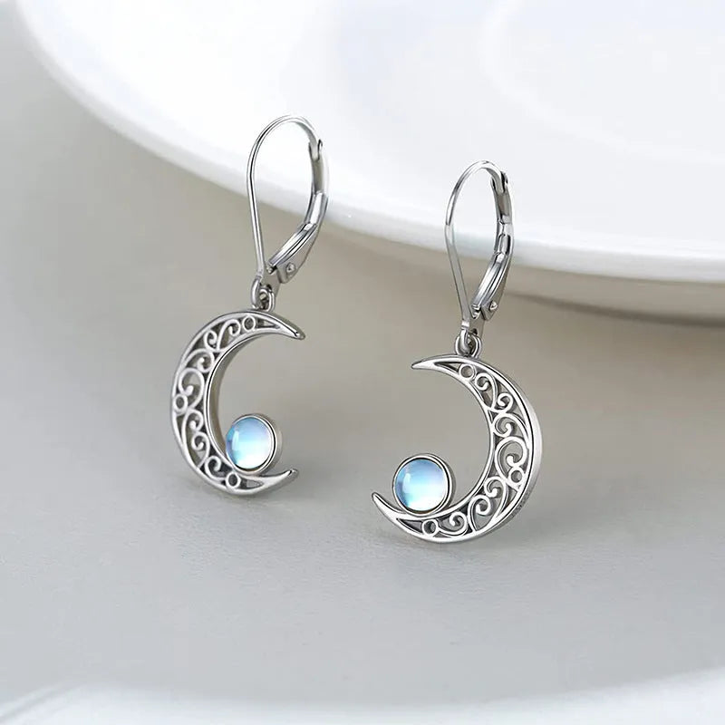 925 sterling silver tremella earrings with semi-transparent white fungus design and hollow out moonstone style
