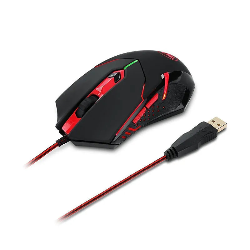 Black and red USB wired ergonomic gaming mouse with six buttons