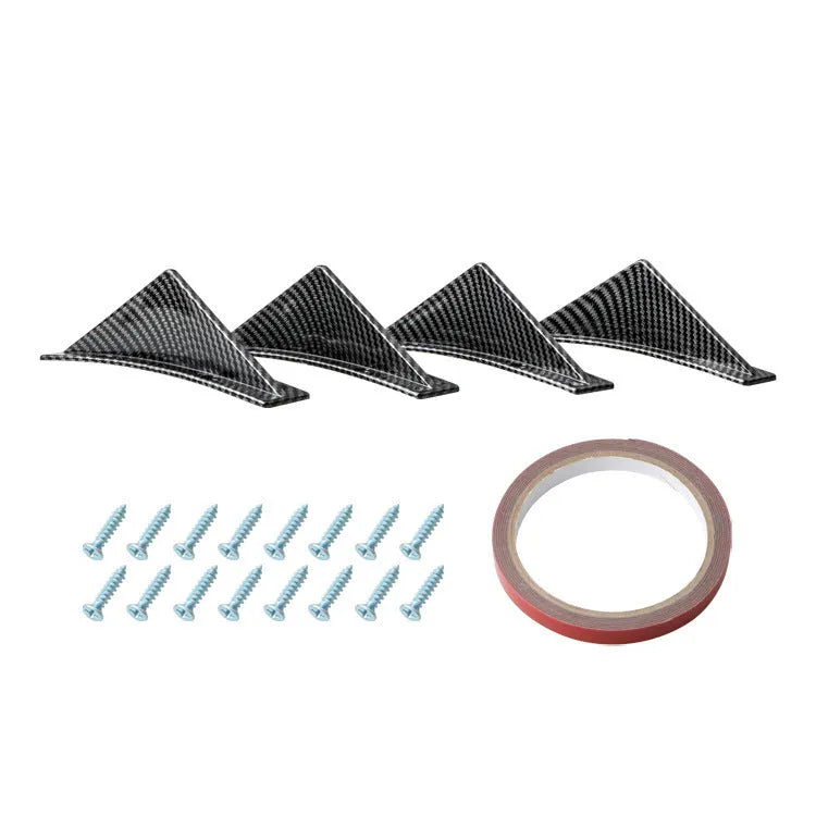 Car universal triangle rear spoiler kit with four ABS plastic pieces in bright black finish