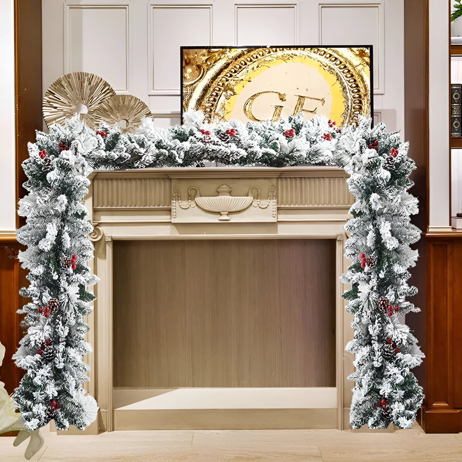 American-style rattan Christmas garland with flocking snow effect in three length options