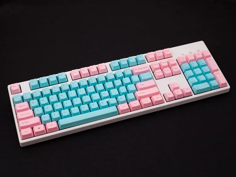 Full set of PBT keycaps in pink colour, 1.5mm thickness, side-printed legends, for mechanical keyboards