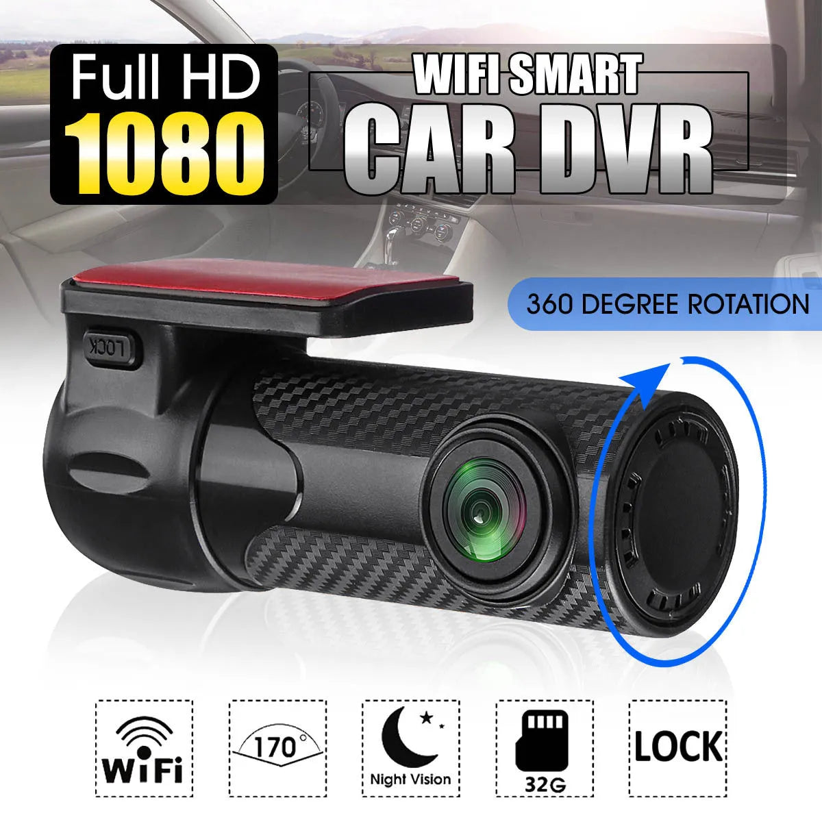 Mini 1080p dash cam with 170-degree wide angle lens, black standard model