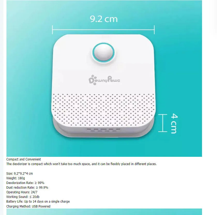 White DownyPaws smart cat odour purifier with 4000mAh battery for litter tray odour control