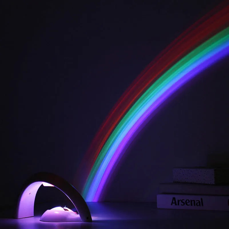 White ABS LED rainbow projection night light with multicolour beam on ceiling