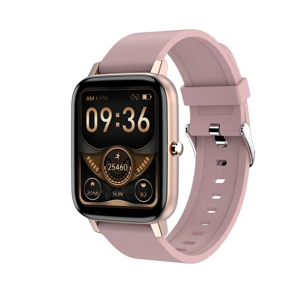 H80 black smartwatch with ECG monitoring on a wrist, showing heart rate data on its 1.69-inch screen.