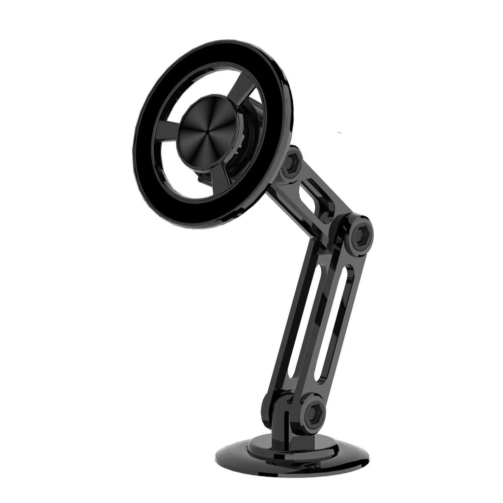 All-metal magnetic car phone holder showing 360-degree rotation mechanism and colour options