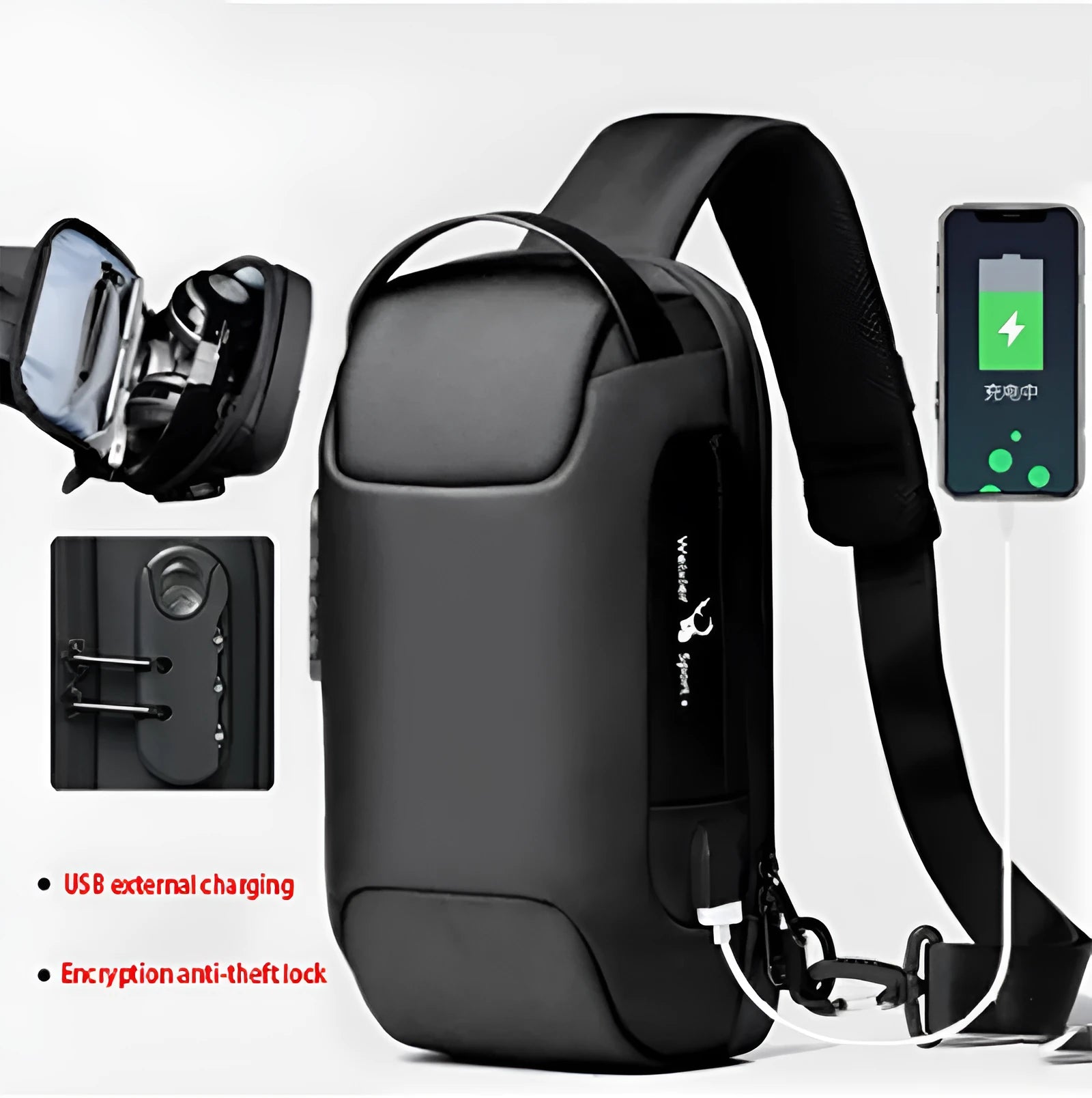 Waterproof Oxford crossbody shoulder bag with USB charging port in multiple colour options