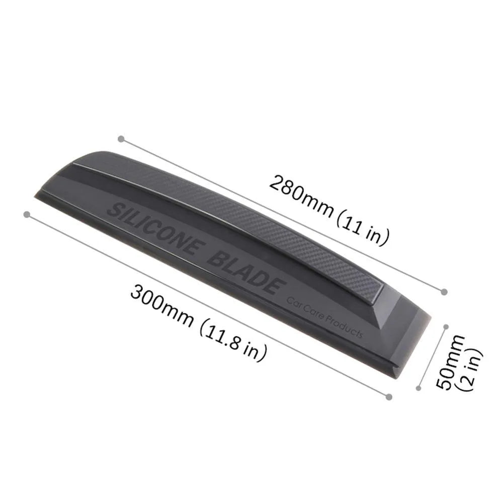One-piece black silicone car wash wiper with flexible handle on car bonnet