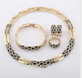 Costume jewellery set for women with 18K electroplated alloy, drop oil detail, and water drill accents in black, purple, or white.