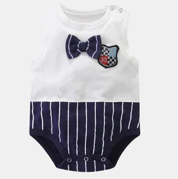 Sleeveless 100% cotton baby romper and newborn vest in sizes 66, 73, 80 and 90 with ten motif options