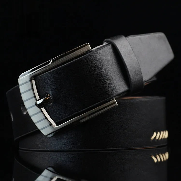 Men's threading casual pin buckle belt in black, white or brown colours with 110cm length