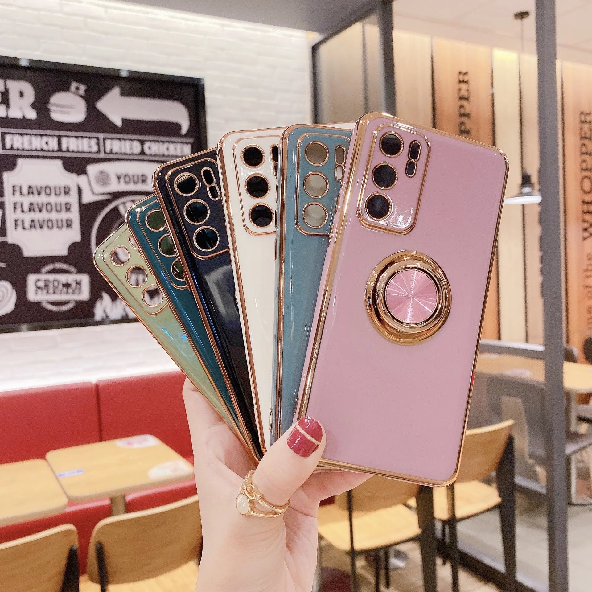 TPU phone case with ring buckle bracket and magnetic backing for Huawei P40 Pro in black