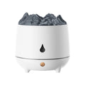 Black volcanic mountain-shaped ultrasonic humidifier with USB cable on wooden surface