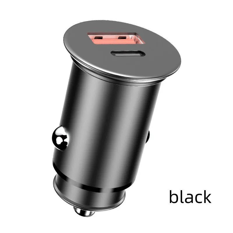 67.5W zinc alloy car charger with USB-A and USB-C ports, model SC-G03-67.5W, black