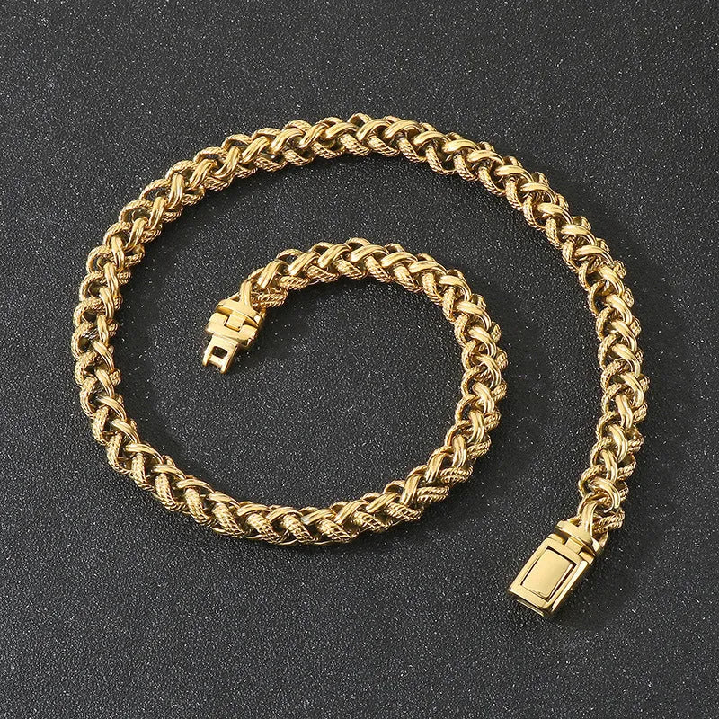 Men's titanium steel keel chain necklace with geometric hemp flowers design in antique silver finish