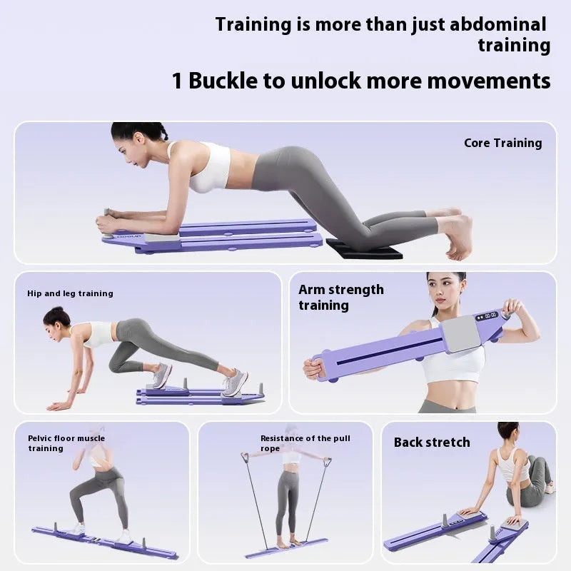 Split Multifunctional Skiing Machine Trainer in purple, showing 85cm long PP board for home exercises.