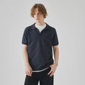 Summer knitted short-sleeved polo collar T-shirt in solid colour, acrylic blend, casual style, white colour front view