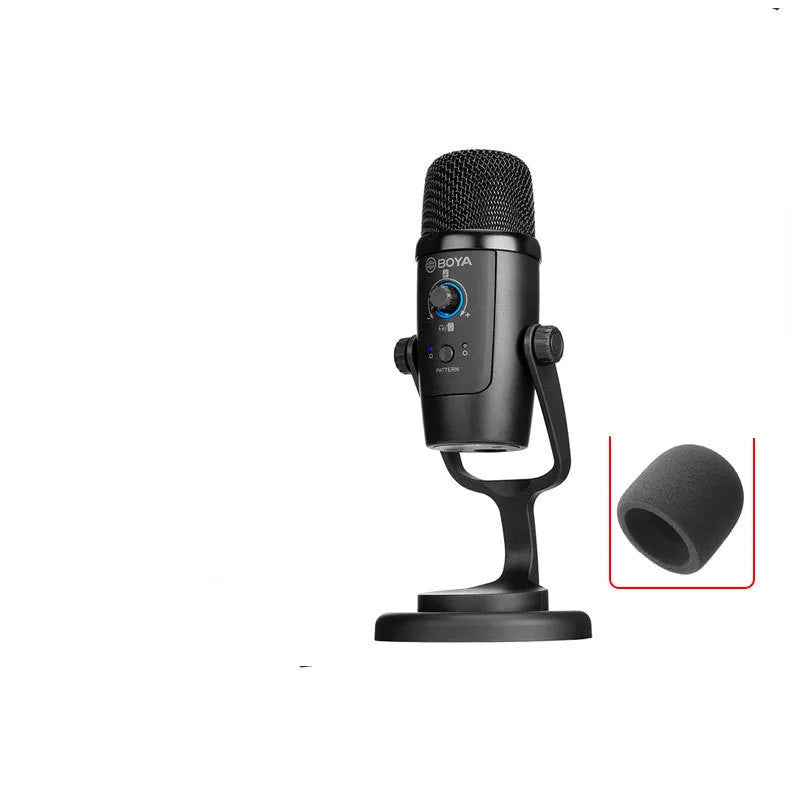Boya BY-PM500 black USB microphone with built-in sound card, cardioid/omnidirectional patterns, Type-C interface