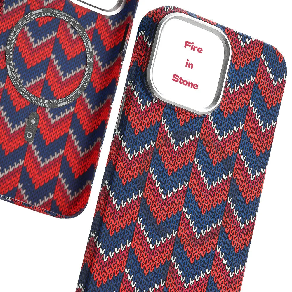 Kevlar pattern magnetic suction phone case for iPhone in Santorini Blue showing skin-like texture and protective shell design