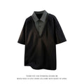 Men's thin black polo shirt sweater with a Henry collar and short sleeves.