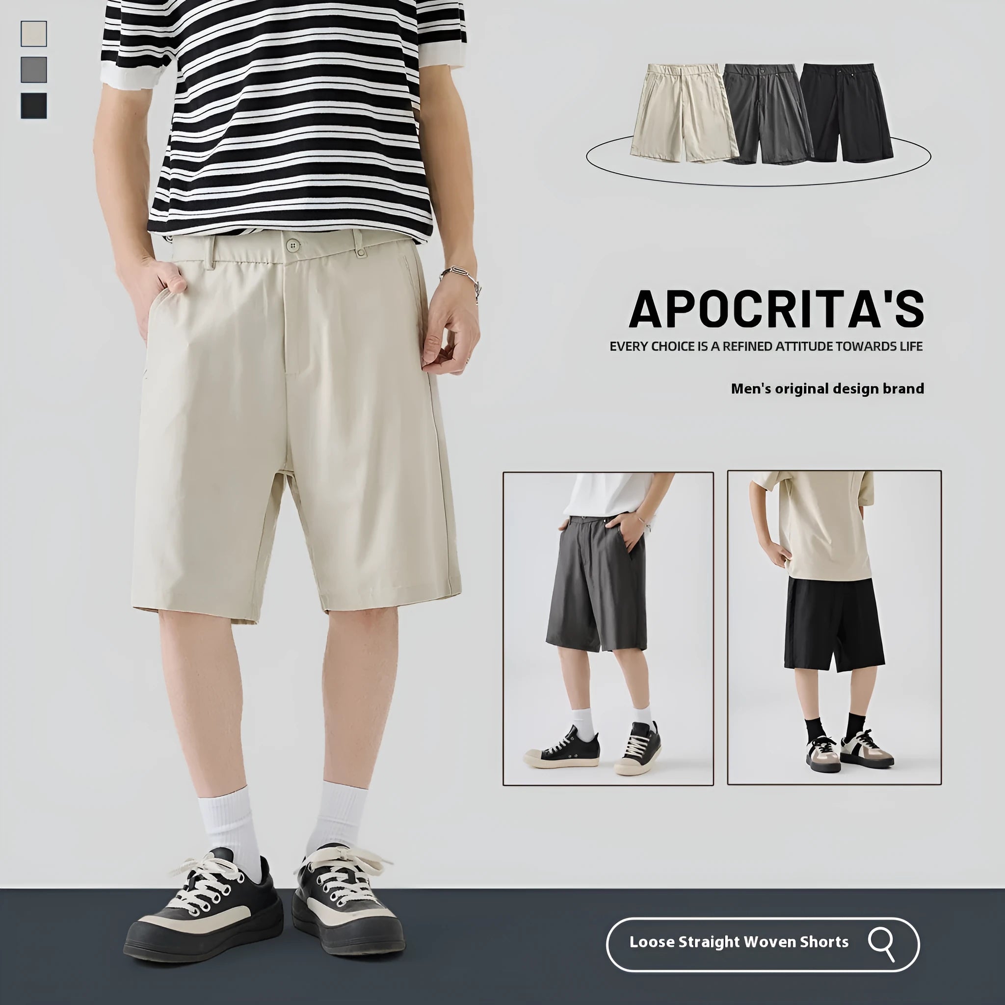 Men's loose-fit lyocell and cotton blend casual shorts in apricot colour.