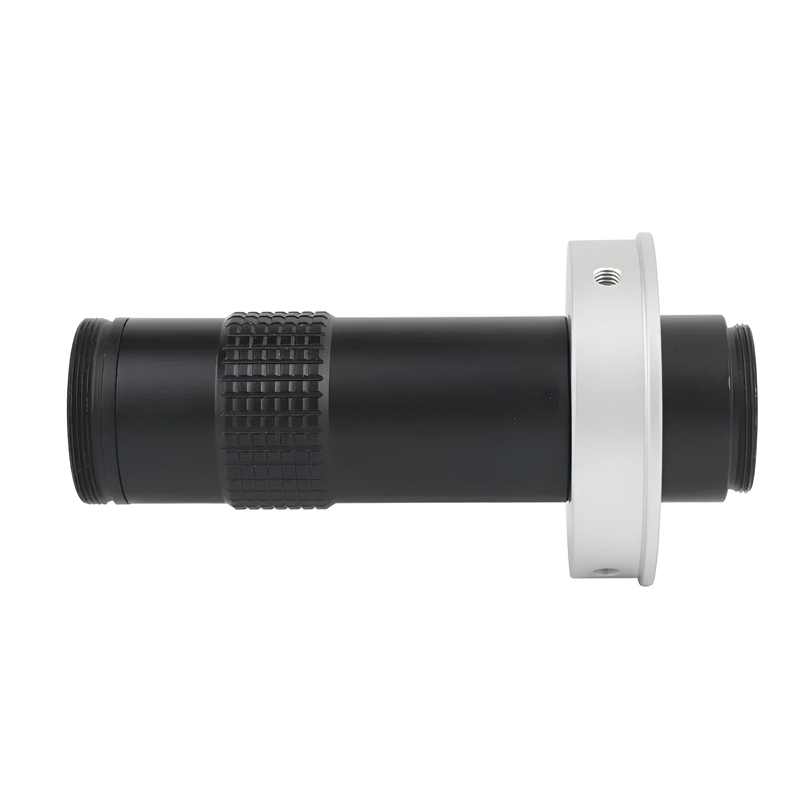 Black industrial camera monocular lens for 130x magnification inspection with 60-300mm working distance