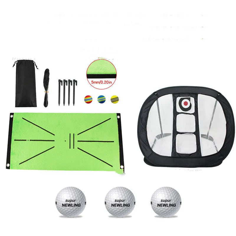 Indoor golf practice pad with crystal swan suede surface, SBR base, three rainbow balls, 30x60cm