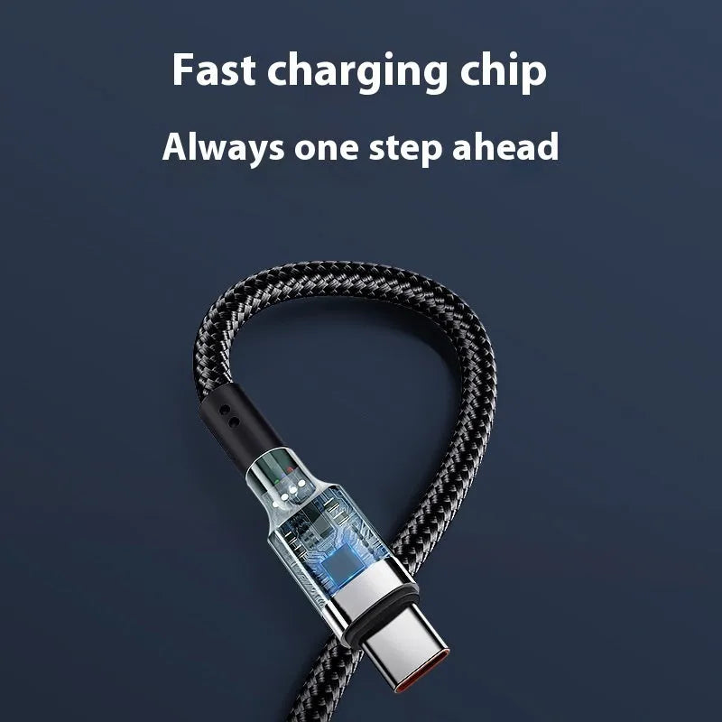 6A double USB Type-C cable, 120W fast charge, woven braided, silver or gold, 1m to 2.5m