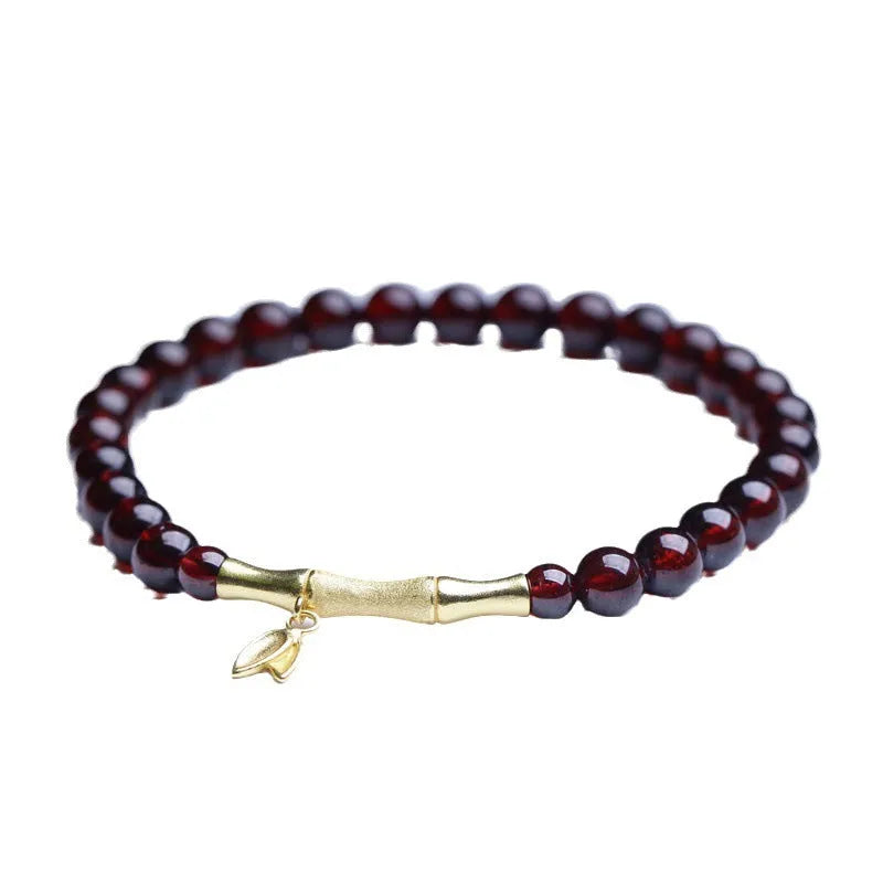 6mm garnet bamboo joint single ring bracelet with manual processing in copper or silver finish