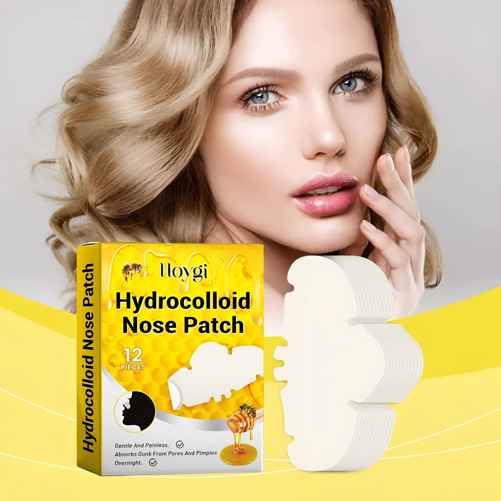 12-piece pack of hydrocolloid invisible concealer nose patches for acne and blackhead treatment.