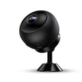 1080p wireless WiFi security camera with ABS housing and USB cable on a white background.