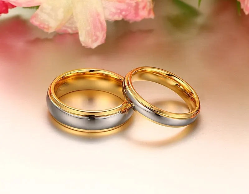 Tungsten steel couple ring with black finish, European and American style, available in sizes 6 to 11