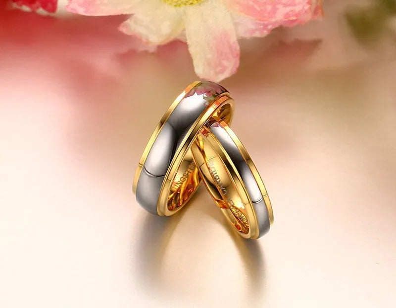 Tungsten steel couple ring with black finish, European and American style, available in sizes 6 to 11