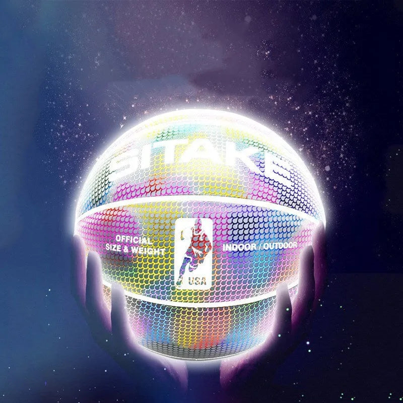 SIT AKE luminous reflective basketball No. 7 size, PU leather, camouflage colour, on outdoor court