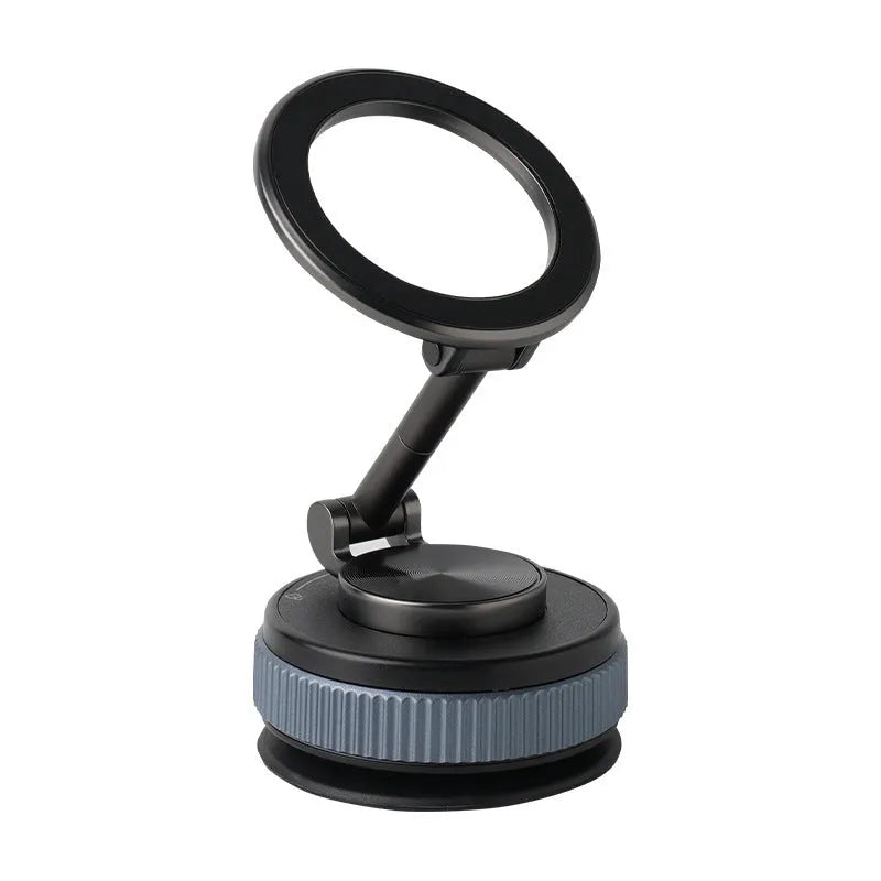Car navigation suction cup folding mobile phone bracket in black and silver on dashboard