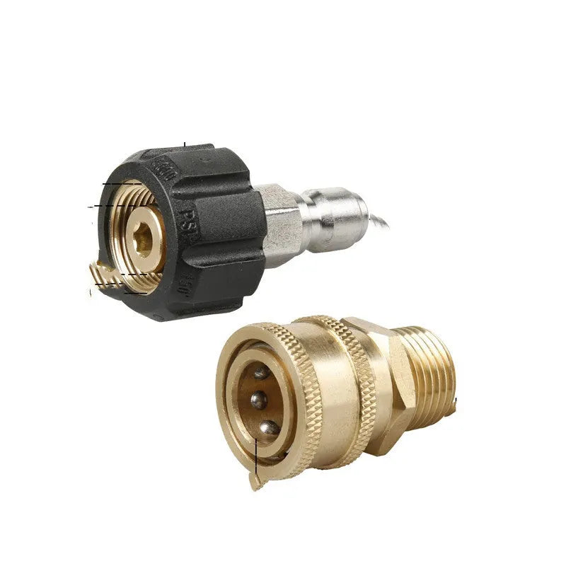 High pressure car wash water gun quick connector adapter kit in black and copper, with M22 and 3/8 inch fittings