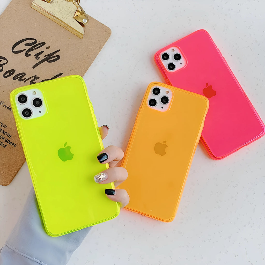 Fluorescent TPU back cover for iPhone in solid colour, compatible with multiple models