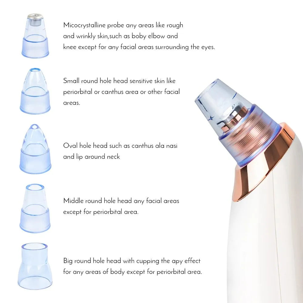 Electric blackhead remover pore cleaner with five nozzle attachments in handheld design
