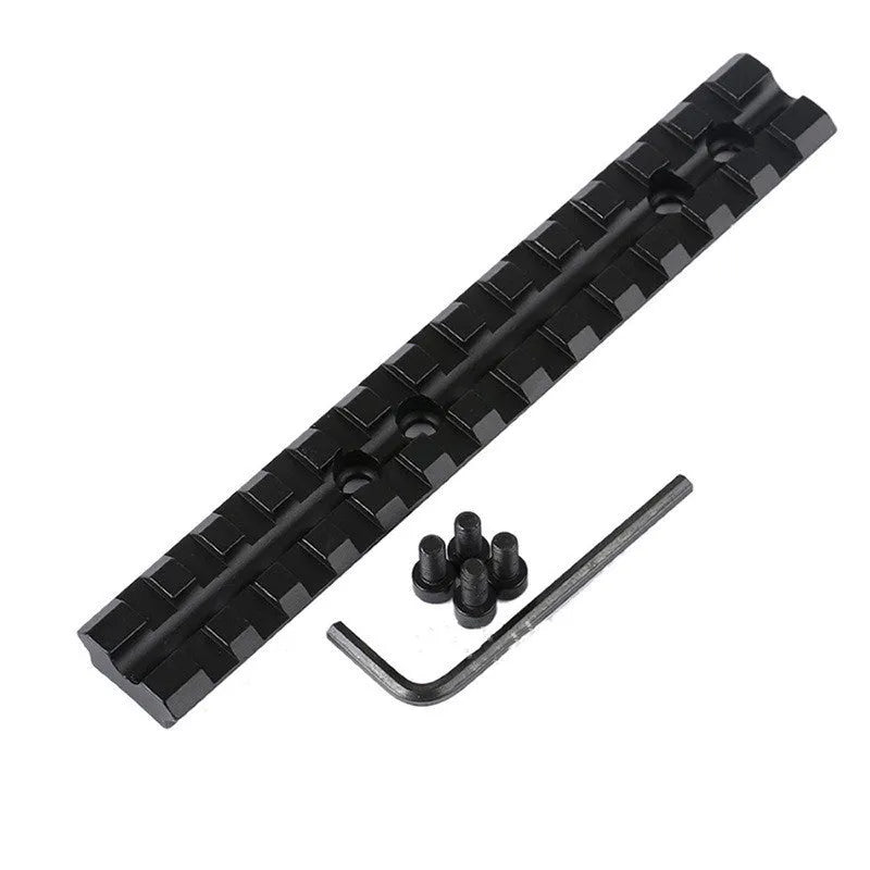 Black anodised aluminium shotgun scope mount with 5.5 inch rail and mounting hardware