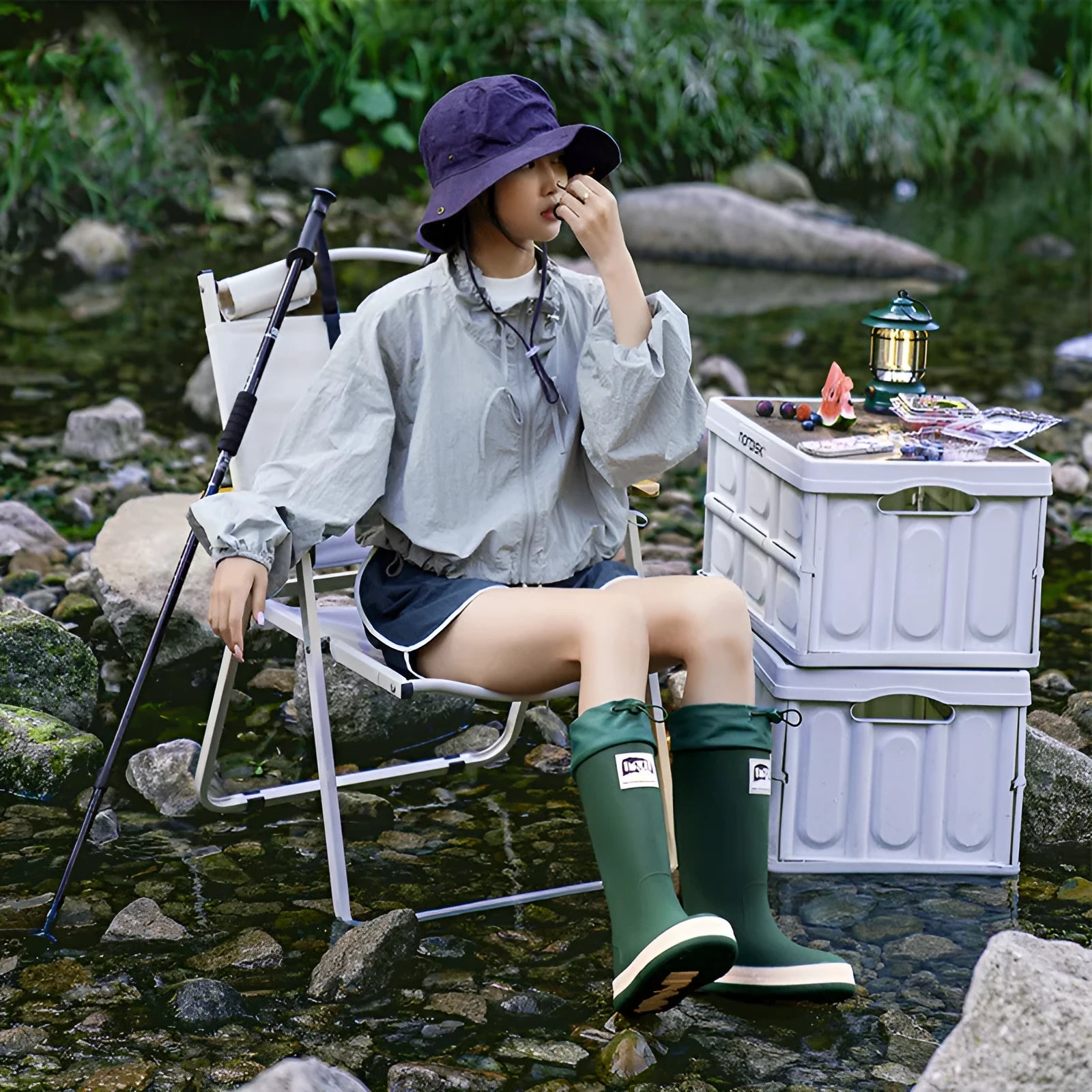 Couple platform high tube waterproof rain boots in solid colours with non-slip soles