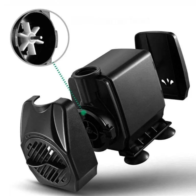Black submersible aquarium pump for water circulation and rockery landscaping