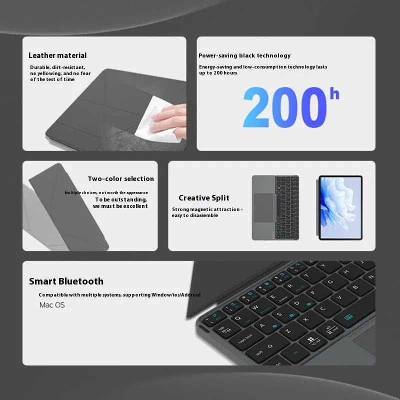 Grey wireless Bluetooth folding keyboard for mobile phones and tablets.