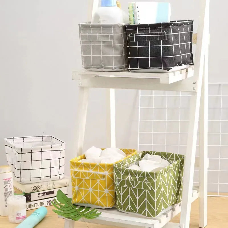 Oxford cloth foldable desktop storage basket 20x14x16cm in multiple colour patterns
