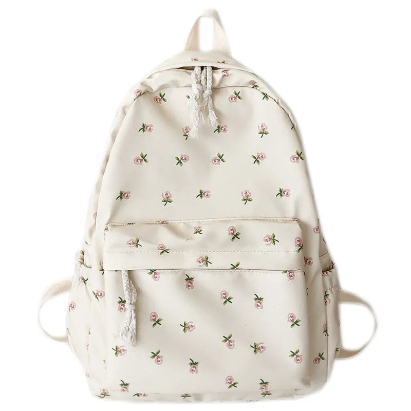 Nylon school backpack with floral pattern in Tulip colour, 20-35L capacity breathable design