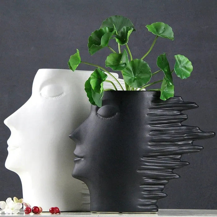 Nordic porcelain head ornament vase with matte finish in white, wall mounted as home decor