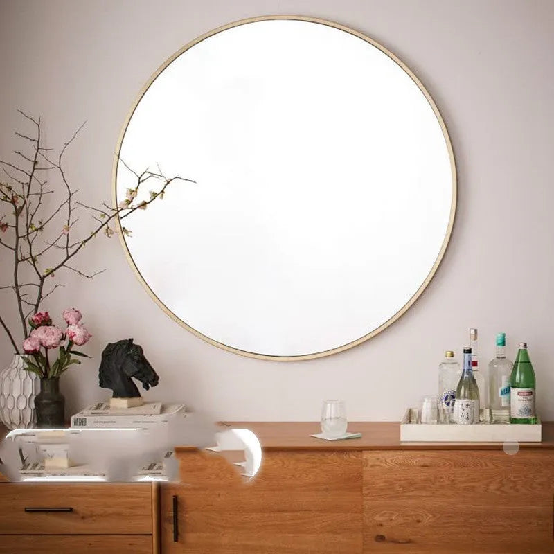 Round metal framed bathroom wall mirror in Nordic style available in black, white or gold