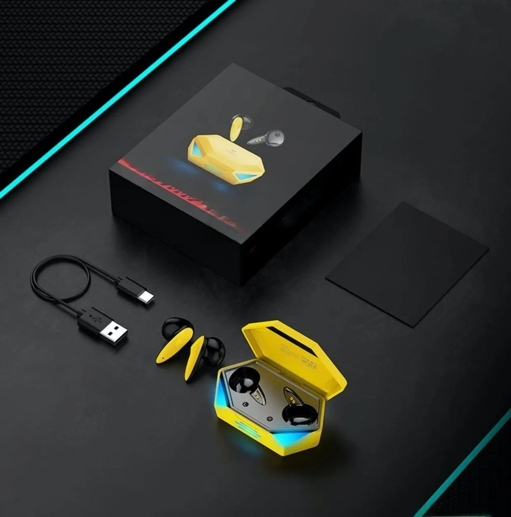 G20 Bluetooth TWS gaming headset with charging compartment, PC ABS sports earplugs, black white yellow