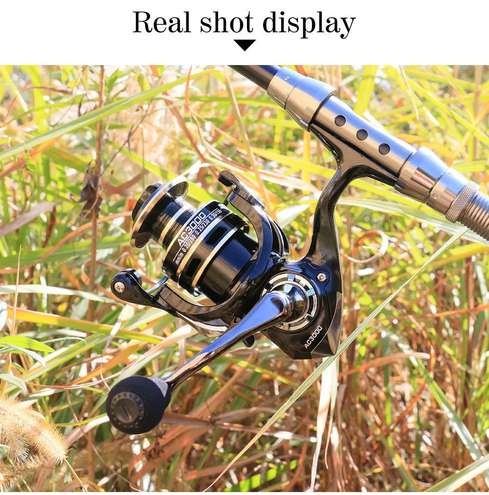 Metal spinning fishing reel with depth spool and rocker arm, available in sizes AC2000 to AC7000
